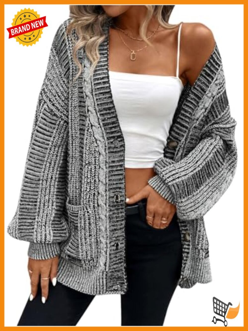 Oversized Open Front Cable Knit Cardigan Sweater Long Sleeve Cozy Chunky